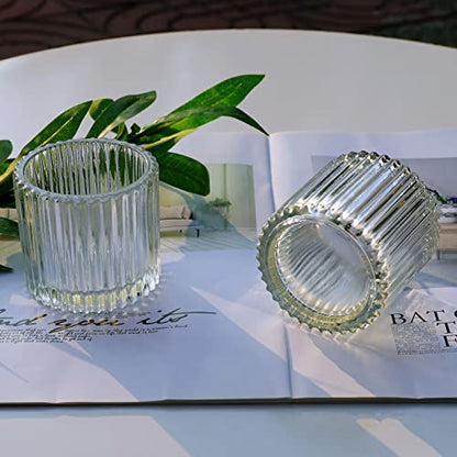 12 Pieces Clear Votive Candle Holders for Wedding & Event Decor - Frosted Glass