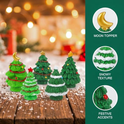 Mini Resin Christmas Trees Set - 20 Tiny Holiday Tabletop Decor - Variation of Christmas Trees