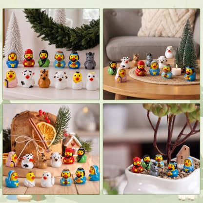 Nativity Resin Duck Set - 72 Mini Christmas Jesus Ducks Decoration with Variations