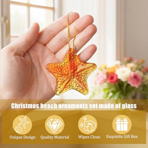 18Pcs Golden Glass Sea Shell Starfish Ornaments for Beach Party Decor