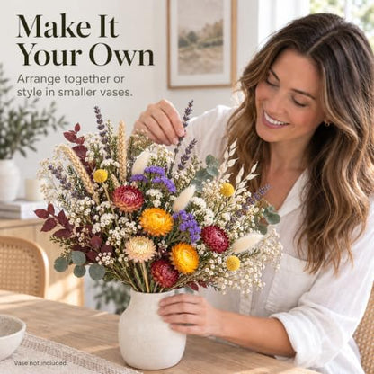 Natural Dried Flower Bouquet with 43 Stems for Home Decor & DIY Arrangements