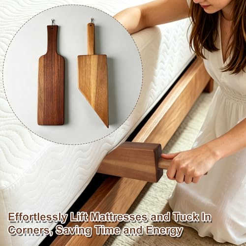 Bed Sheet Tucking & Mattress Lifter Set - Durable Acacia Wood Bed Making Tools