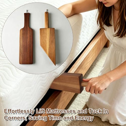 Bed Sheet Tucking & Mattress Lifter Set - Durable Acacia Wood Bed Making Tools