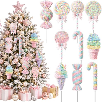 Pastel Christmas Candy Tree Decorations Set - Pink, Blue, Green, Yellow, Purple