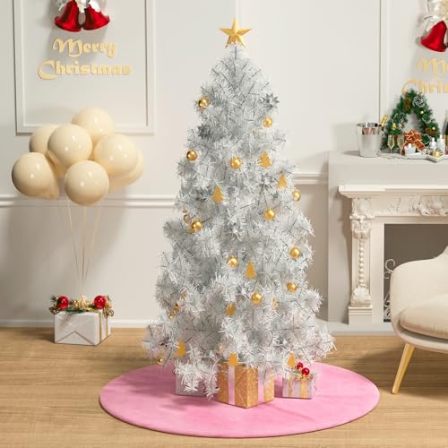 Pink Faux Fur Christmas Tree Skirt - Festive Holiday Decor, 47 Inch