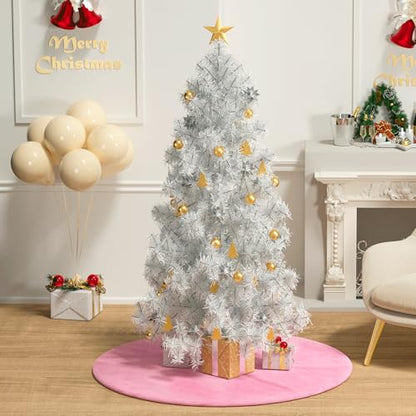 Pink Faux Fur Christmas Tree Skirt - Festive Holiday Decor, 47 Inch