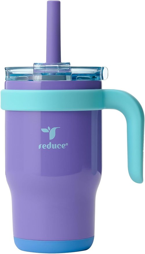 Coldee 14 Oz Kids Tumbler with Lid & Straw - Insulated, Spill-Proof Stainless Steel - Magnetic Purple