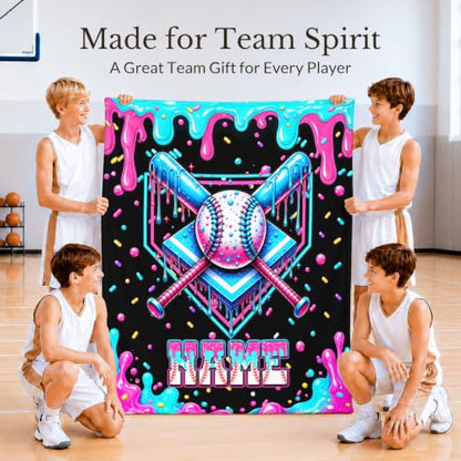 Blue Personalized Baseball Drip Blanket for Boys Kids - Custom Name Sports Throw