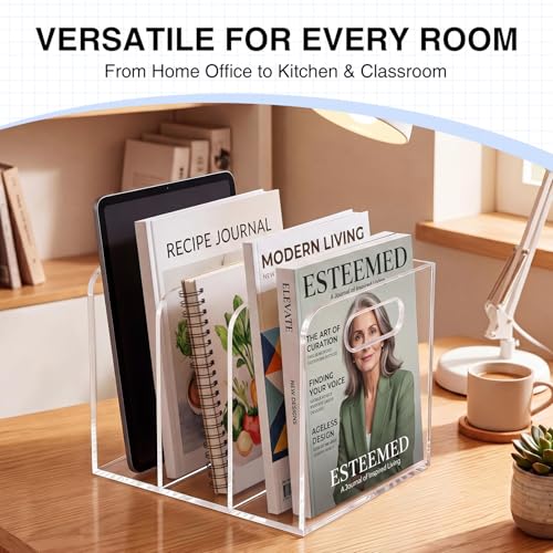 Space-Saving Clear Acrylic Desktop Organizer - Modern Office Shelf - Transparent-3