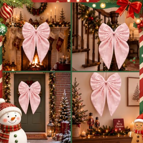 Pink Pearl Bow Christmas Tree Topper - 22 x 12 Inch Satin Holiday Decor