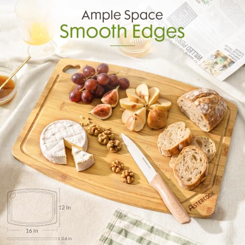 Large Bamboo Cutting Board for Kitchen - Natural Finish, 16 x 12 Inches