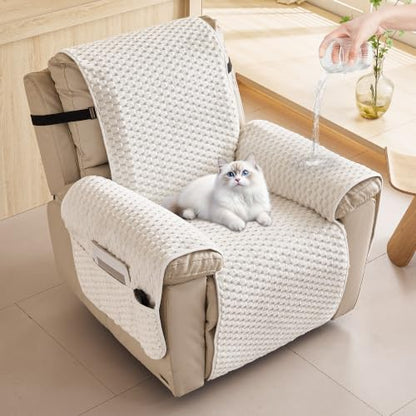 Cream Waterproof Recliner Chair Cover for Dogs - Non-Slip Armchair Protector