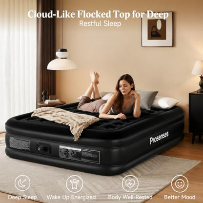 Queen Air Mattress with Built-in Pump - Midnight Black, 18in Raised Bed