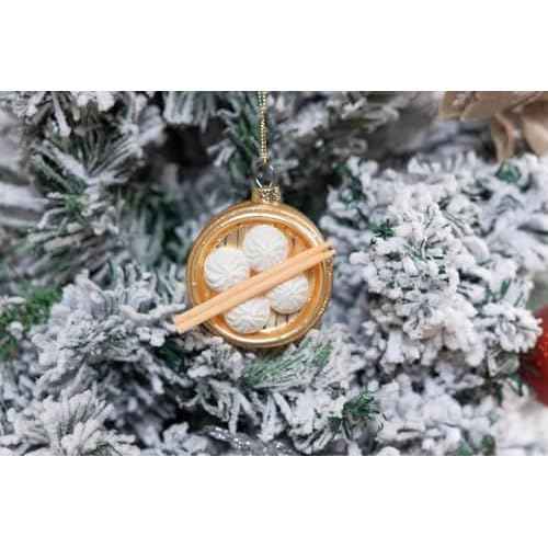 Set of 2 Blown Glass Chinese Soup Dumpling Ornament, Glass Dumpling Christmas Ornament, Xiao Long Bao Ornaments, Steamed Stuffed Buns Ornaments