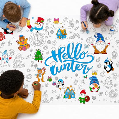 Hello Winter Giant Coloring Poster & Tablecloth - Festive Holiday Activity