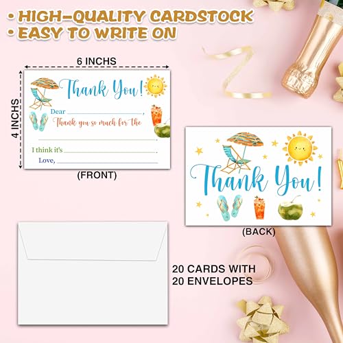 Kids Thank You Cards Fill in the Blank Beach or Bright Pastel Set with Envelopes