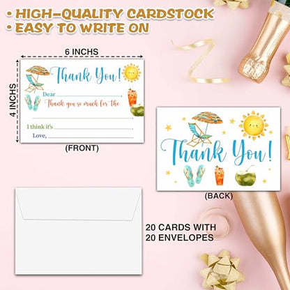 Kids Thank You Cards Fill in the Blank Beach or Bright Pastel Set with Envelopes
