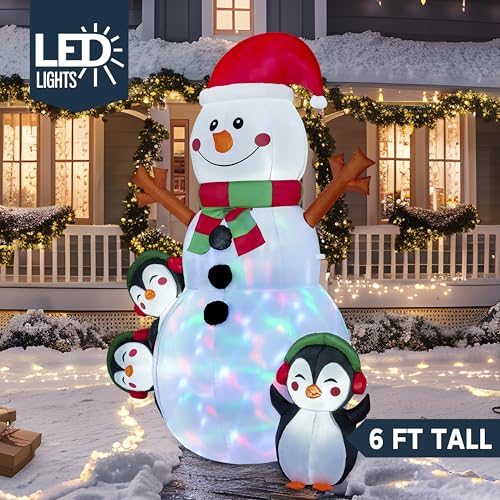 6 Ft Christmas Snowman Inflatable with Built-In LED Lights for Outdoor Decor