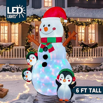 6 Ft Christmas Snowman Inflatable with Built-In LED Lights for Outdoor Decor
