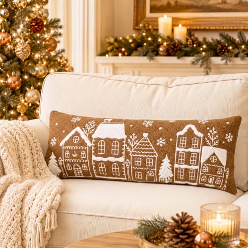 Christmas Gingerbread House Lumbar Pillow Cover - 14x36 Inches
