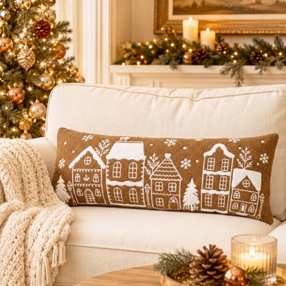 Christmas Gingerbread House Lumbar Pillow Cover - 14x36 Inches