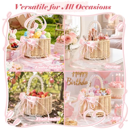 Flower Girl Basket Set with Pearl Handle & 600 Petals for Wedding Decor