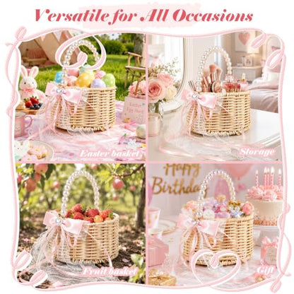 Flower Girl Basket Set with Pearl Handle & 600 Petals for Wedding Decor