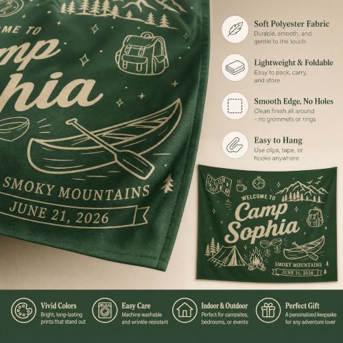 Personalized Camping Tapestry for Bachelorette Party Design 01 - Custom Camp Banner & Welcome Sign