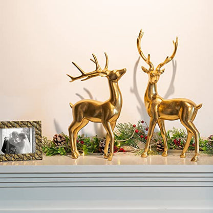 Gold Reindeer Christmas Decoration - Large Indoor Holiday Figurine 11x6.9x20.9 Inch - Variation B