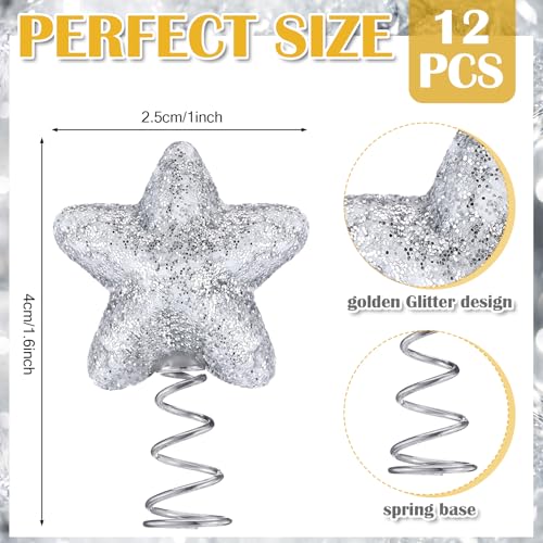 Mini Silver Star Christmas Tree Topper Glitter 12 Pack - Holiday Decor