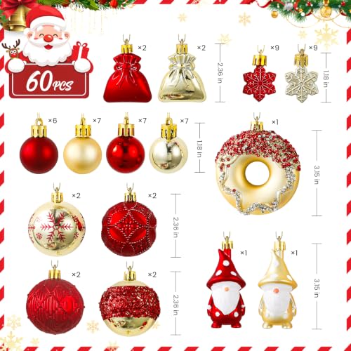 60pcs Christmas Ornaments Set - Shatterproof Plastic Decor, Red & Gold