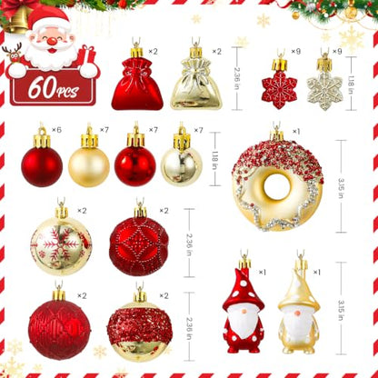60pcs Christmas Ornaments Set - Shatterproof Plastic Decor, Red & Gold
