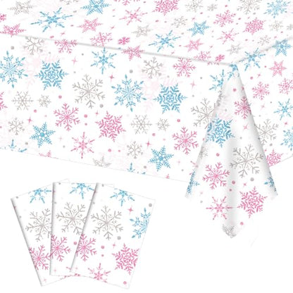 Christmas Snowflake Tablecloth Set - Pink & Blue Winter Holiday Decor, 54 x 108 Inch, 3 Pieces