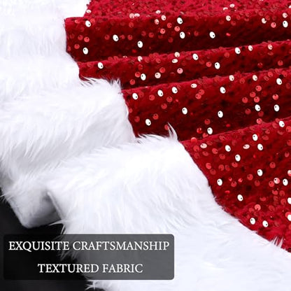 Dremisland Sequin Christmas Tree Skirt 36 Inch Red Faux Fur Border - Holiday Decor
