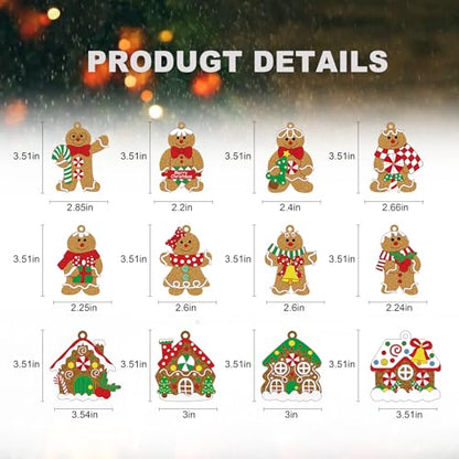Christmas Wooden Gingerbread Man Ornaments Set - Double-Sided 24 pcs - Holiday Tree Decorations