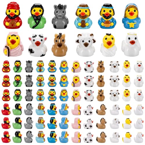 Nativity Resin Duck Set - 72 Mini Christmas Jesus Ducks Decoration with Variations