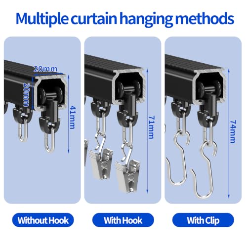 Black Ceiling Curtain Track 12FT Room Divider Aluminum Heavy Duty Splicing - Black / 12FT