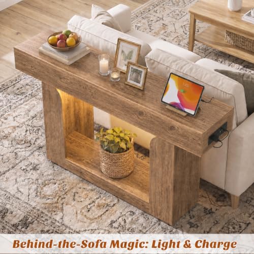 Modern 47-inch Entryway Console Table with Charging Station and LED Lights
