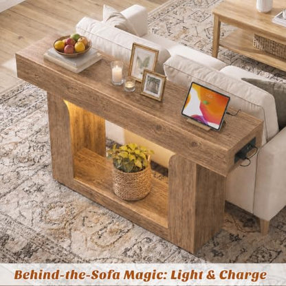 Modern 47-inch Entryway Console Table with Charging Station and LED Lights
