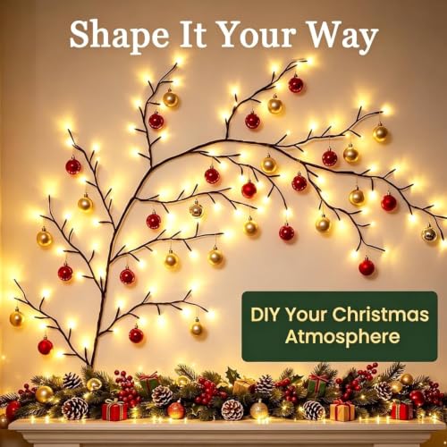 Warm White Enchanted Willow Vine Lights for Wall - 5.9ft, 96 LEDs, Remote Control