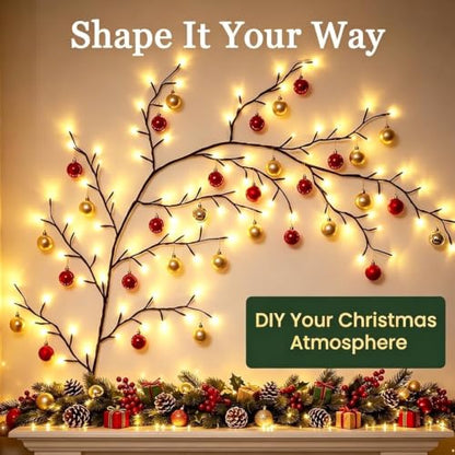 Warm White Enchanted Willow Vine Lights for Wall - 5.9ft, 96 LEDs, Remote Control