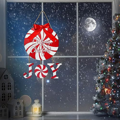 Christmas Door Sign Peppermint Candy Wreath Holiday Welcome Decor