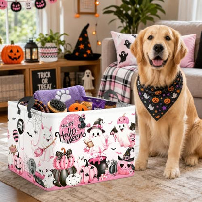 Pink Halloween Spooky Storage Basket with Handle - Cauldron / 40x30x30 cm