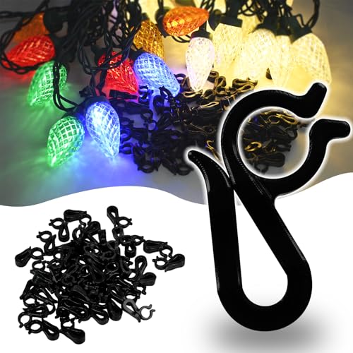 Christmas Light Clips Hangers - Weatherproof Gutter Clips for String Lights, 60 Black - Easy Installation