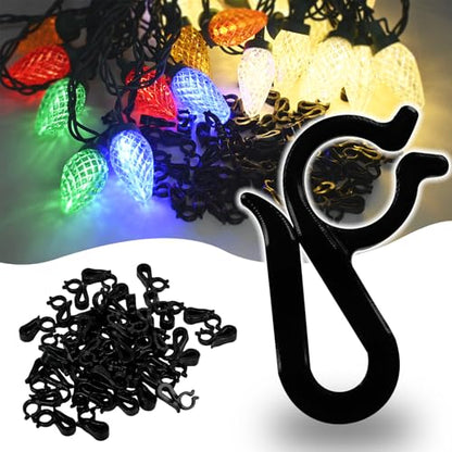 Christmas Light Clips Hangers - Weatherproof Gutter Clips for String Lights, 60 Black - Easy Installation