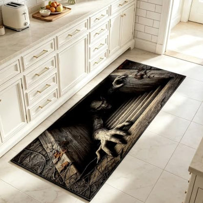 Cracked Grave Halloween 3D Runner Rug 2x5 Non Slip Washable Entryway Mat