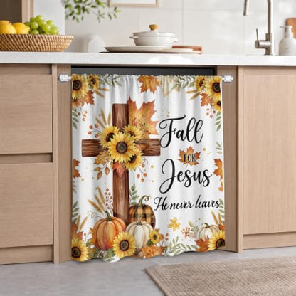Fall Bible Verse Dishwasher Curtain Cover with Farmhouse Decor - 39x35in
