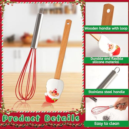 12 Sets Christmas Baking Supplies Gift Set - Stainless Steel Whisk & Silicone Spatula with Cards & Ribbons