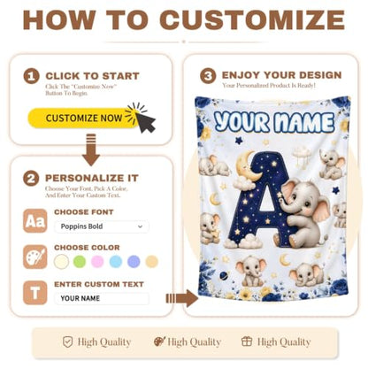 Personalized Elephant Baby Blanket 30x40in for Kids & Pets - Custom Gift