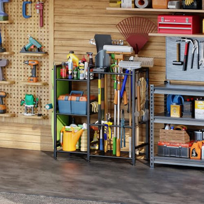 Garden Tool Organizer with Side Pouch 3-Tier Yard Storage Rack